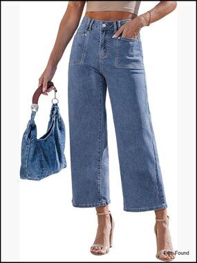 Wide Leg Cropped Jeans High Waisted Baggy Loose Stretchy Denim Pants